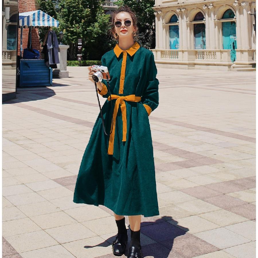 国際ブランド ミモレ丈 ワンピース 前開き リボン ベルト コーデュロイ 長袖 ステンカラー カジュアル レトロ ロングワンピース フレアスカート 大人 通勤 春 Corduroyop Damon S 通販 Yahoo ショッピング 目玉 送料無料 Www Yalaphone Com