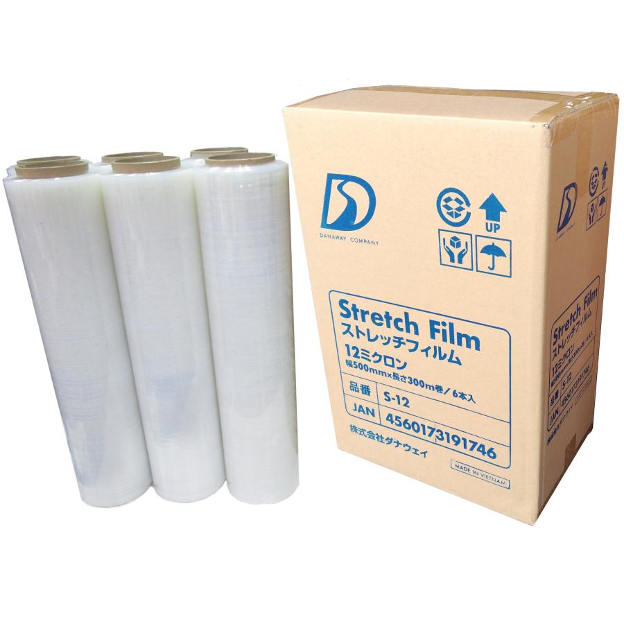 《まとめ買い ６巻セット》ストレッチフィルム １2ミクロン 幅５００mmＸ長３００ｍ（Yahoo!・ダナウェイ）