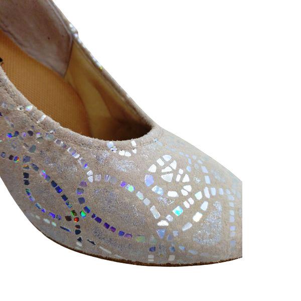 pretty 社交ダンス シューズ スタンダード前ゴム ホロアイボリー ヒール 5cm 7cm 21.5cm-24.5cm 3E 柔らか履き心地良し 発表会 ステージ キラキラきれい_2