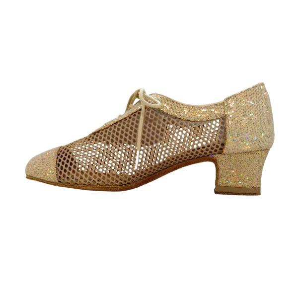 【当店おススメ】pretty メッシュ切り替え ティーチャーズ シューズ GT400 ベージュラメ 5cm 4cm 太ヒール 3E 社交ダンス 安定感抜群 高品質【製作可能】_2