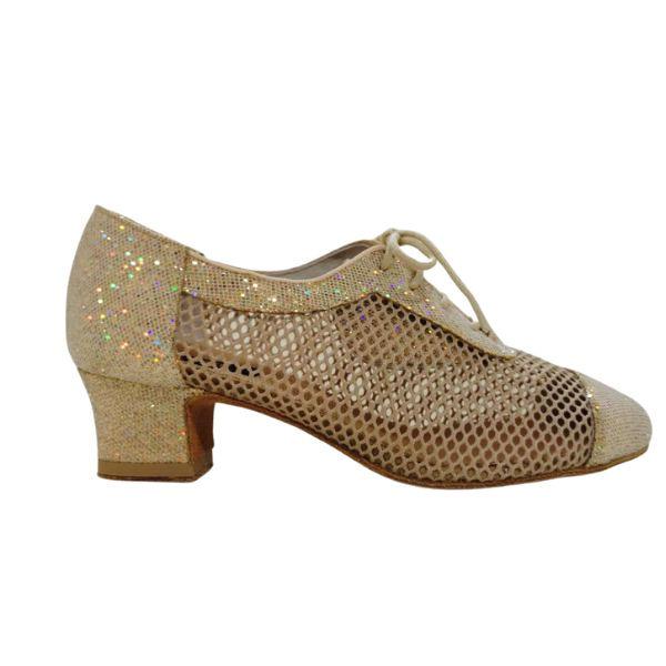 【当店おススメ】pretty メッシュ切り替え ティーチャーズ シューズ GT400 ベージュラメ 5cm 4cm 太ヒール 3E 社交ダンス 安定感抜群 高品質【製作可能】_4