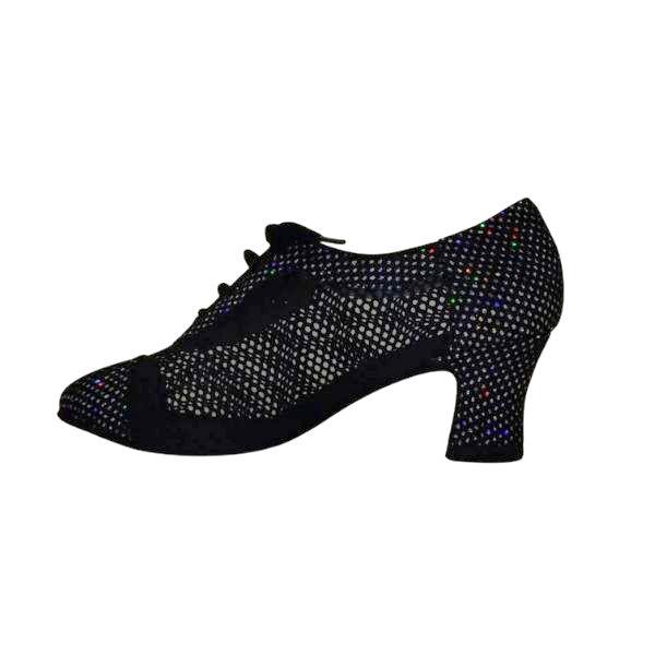 【当店おススメ】pretty メッシュ切り替え ティーチャーズ シューズ GT500BK 黒ラメ 5cm 4cm 太ヒール 3E 黒 社交ダンス 安定感抜群 高品質【製作可能】_2