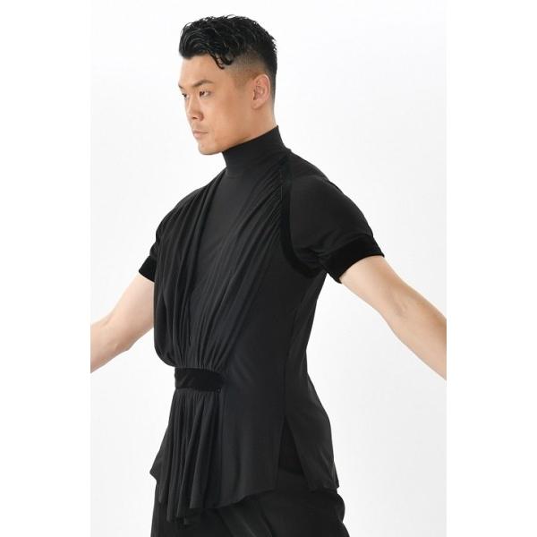メンズ ラテンシャツ ハイネック ドレープ切替 ブラック Ms328 タカ