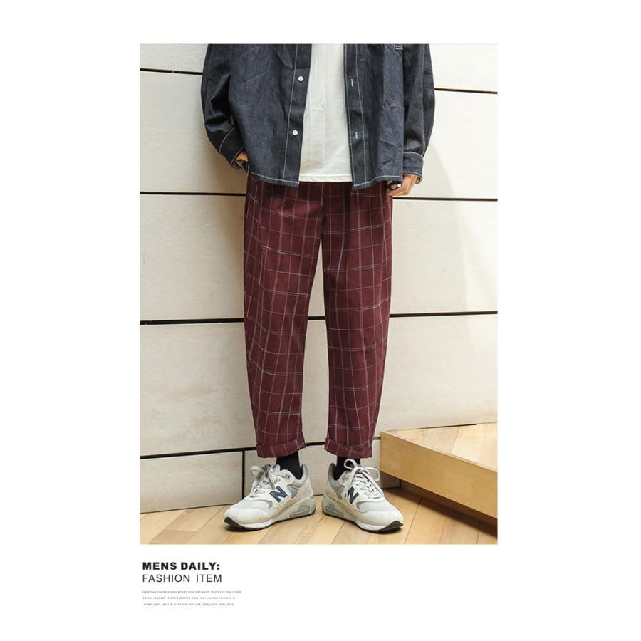ワイド チェックパンツ メンズ アンクル丈 9分丈 韓国ファッション ストリート系 おしゃれ かっこいい Stdtm025 Shoowtime 韓国ファッション 通販 Yahoo ショッピング