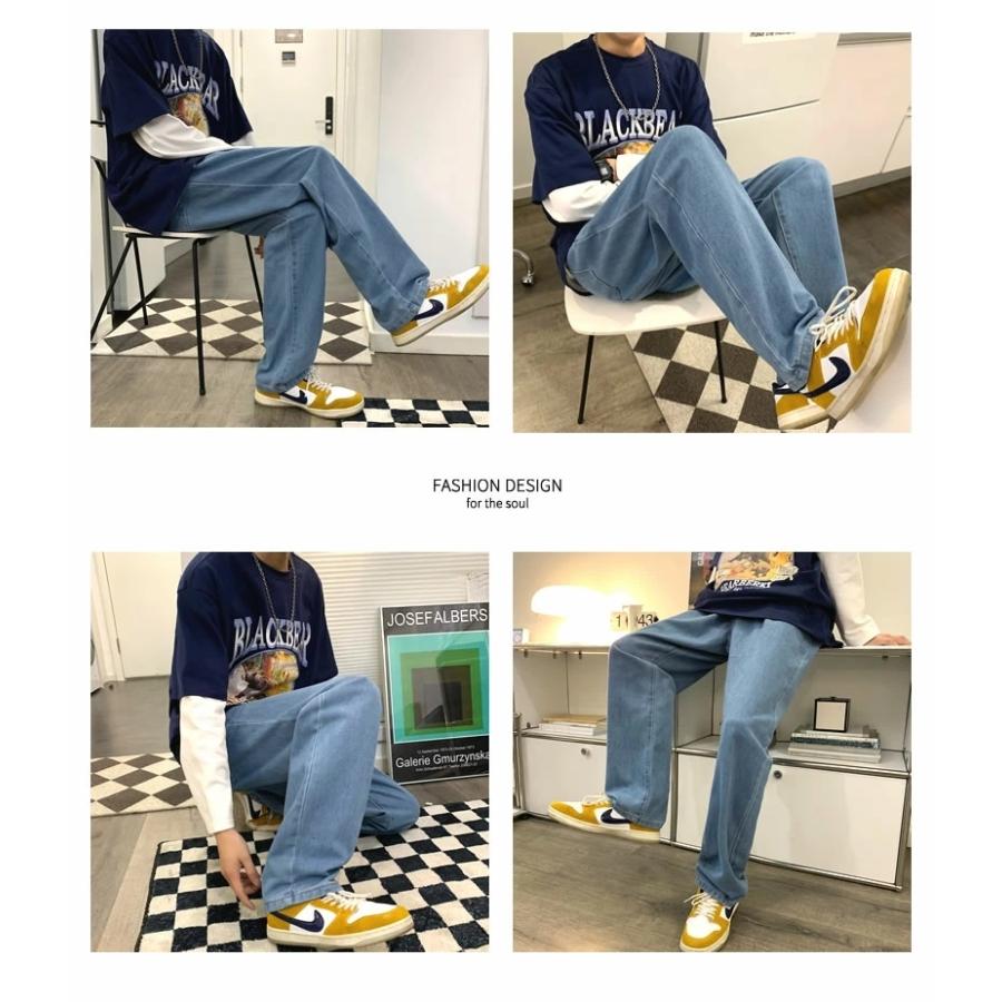 ワイドパンツ デニム イージーパンツ ジーンズ ジーパン メンズ ルーズ ストレート 太め ゆったり おしゃれ ストリート系 韓国ファッション ブランド 新品同様