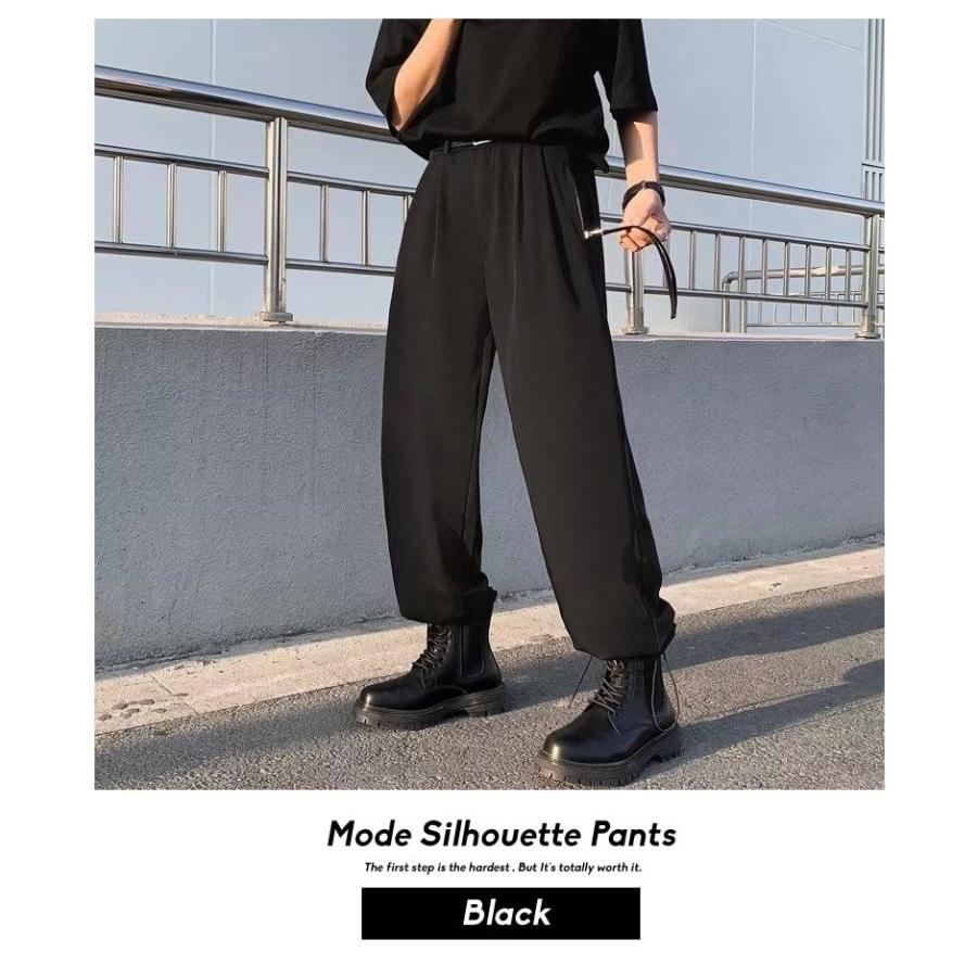 ワイドパンツ イージーパンツ メンズ ツータック アンクル丈 9分丈 ブラック 黒 韓国 モード系 ストリート ファッション | Shoowtime | 02