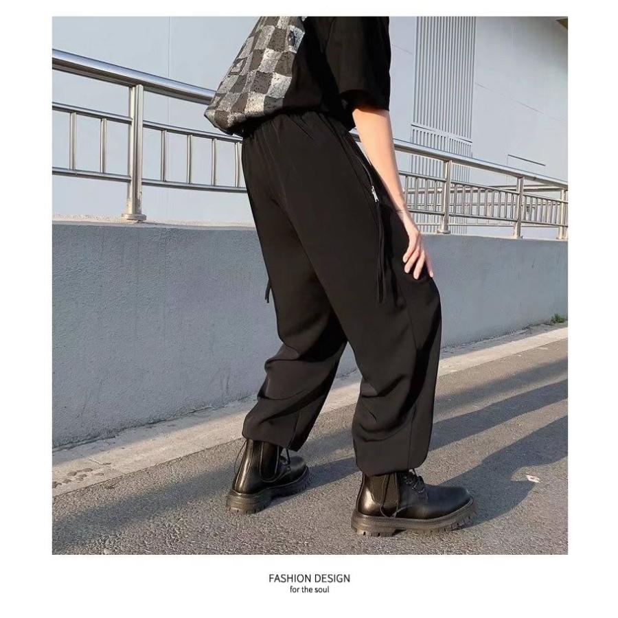 ワイドパンツ イージーパンツ メンズ ツータック アンクル丈 9分丈 ブラック 黒 韓国 モード系 ストリート ファッション | Shoowtime | 06