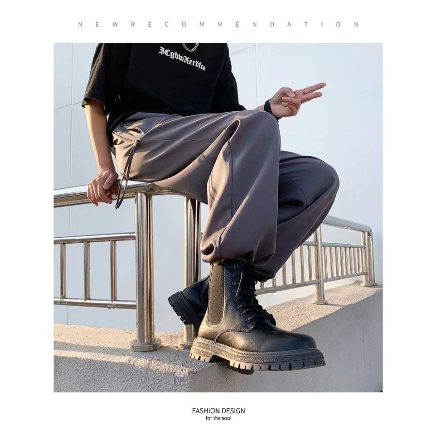 ワイドパンツ イージーパンツ メンズ ツータック アンクル丈 9分丈 チャコール 韓国 モード系 ストリート ファッション | Shoowtime | 03