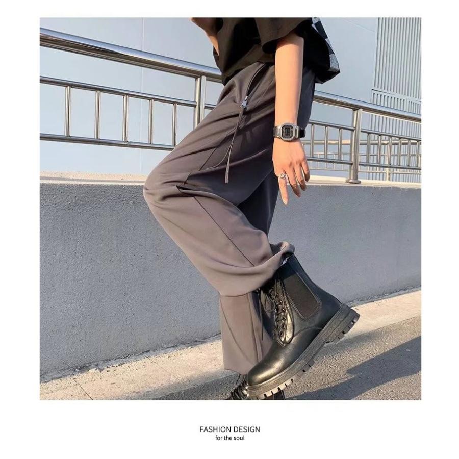 ワイドパンツ イージーパンツ メンズ ツータック アンクル丈 9分丈 チャコール 韓国 モード系 ストリート ファッション | Shoowtime | 04