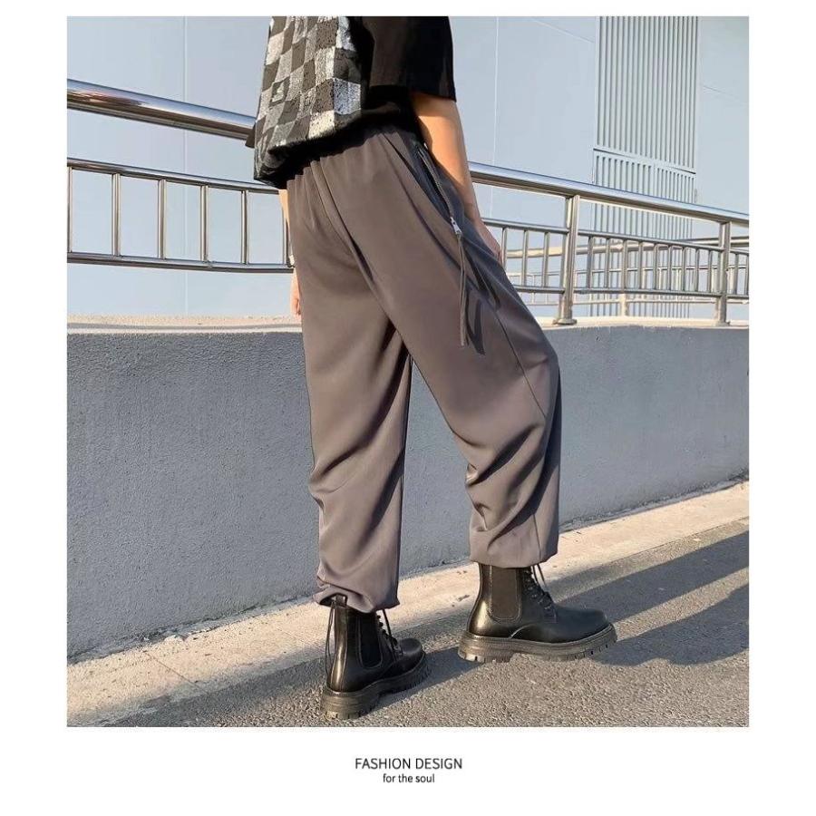 ワイドパンツ イージーパンツ メンズ ツータック アンクル丈 9分丈 チャコール 韓国 モード系 ストリート ファッション | Shoowtime | 06