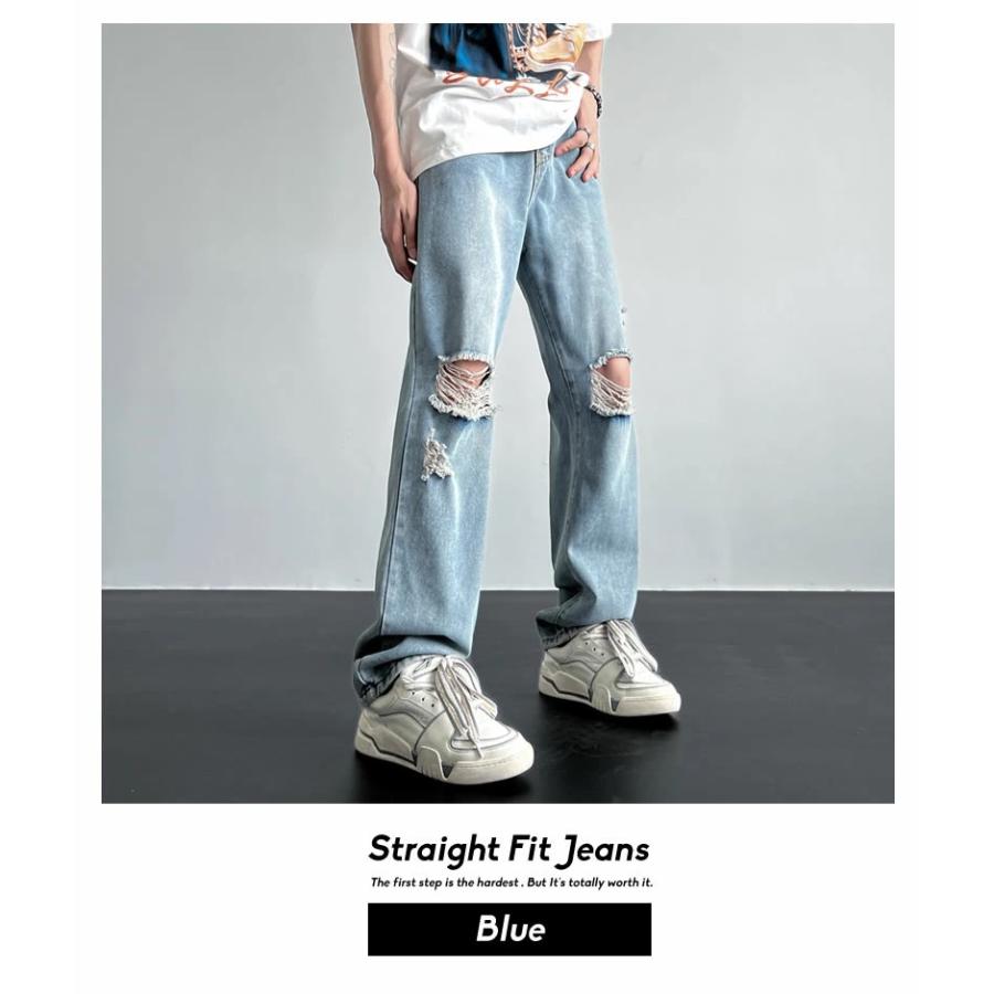 デニムパンツ メンズ ダメージジーンズ ダメージデニム クラッシュジーンズ クラッシュデニム ストレート ビンテージ ウォッシュ加工 | Shoowtime | 02