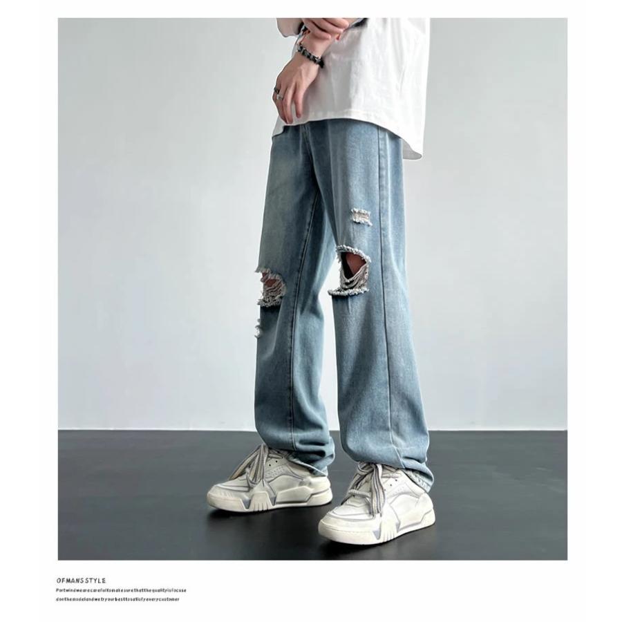 デニムパンツ メンズ ダメージジーンズ ダメージデニム クラッシュジーンズ クラッシュデニム ストレート ビンテージ ウォッシュ加工 | Shoowtime | 05