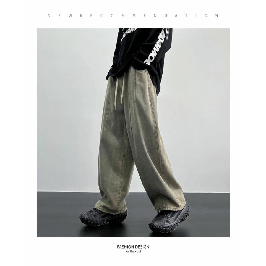 デニムパンツ メンズ ルーズフィット タック バルーン ワイド デニム イージーパンツ ジーンズ ビンテージ サンドウォッシュ ウエスト調整可 | Shoowtime | 03