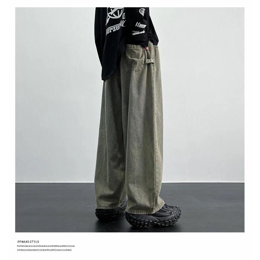 デニムパンツ メンズ ルーズフィット タック バルーン ワイド デニム イージーパンツ ジーンズ ビンテージ サンドウォッシュ ウエスト調整可 | Shoowtime | 04