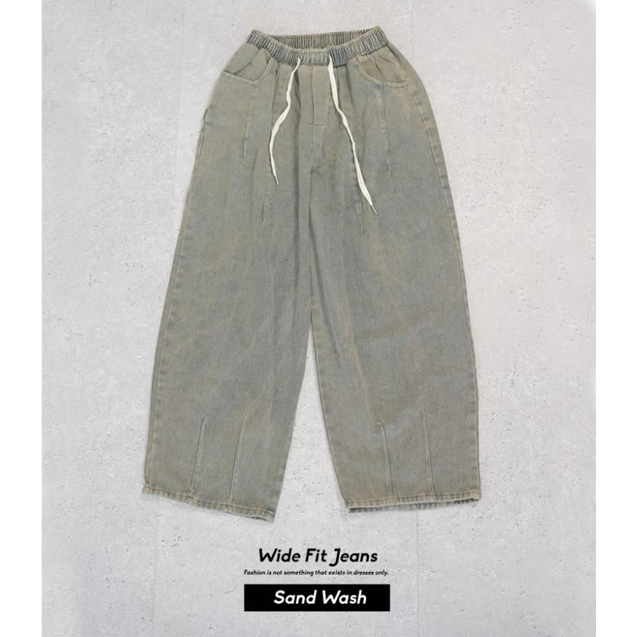 デニムパンツ メンズ ルーズフィット タック バルーン ワイド デニム イージーパンツ ジーンズ ビンテージ サンドウォッシュ ウエスト調整可 | Shoowtime | 06