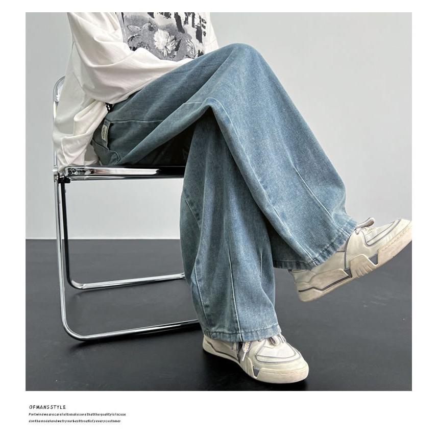デニムパンツ メンズ ルーズフィット タック バルーン ワイド デニム イージーパンツ ジーンズ ビンテージ ウォッシュブルー ウエスト調整可 | Shoowtime | 05