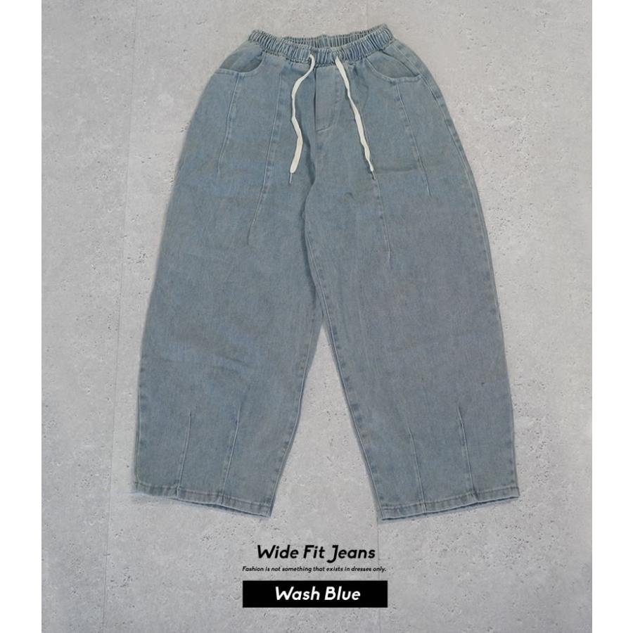 デニムパンツ メンズ ルーズフィット タック バルーン ワイド デニム イージーパンツ ジーンズ ビンテージ ウォッシュブルー ウエスト調整可 | Shoowtime | 06