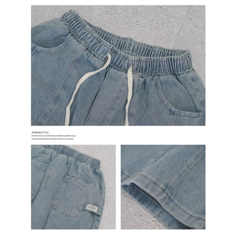 デニムパンツ メンズ ルーズフィット タック バルーン ワイド デニム イージーパンツ ジーンズ ビンテージ ウォッシュブルー ウエスト調整可 | Shoowtime | 09
