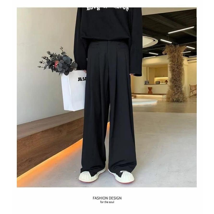 スラックス メンズ ルーズフィット ツータック ワイド ドレープ スラックスパンツ ブラック ウエスト調整可 | Shoowtime | 04