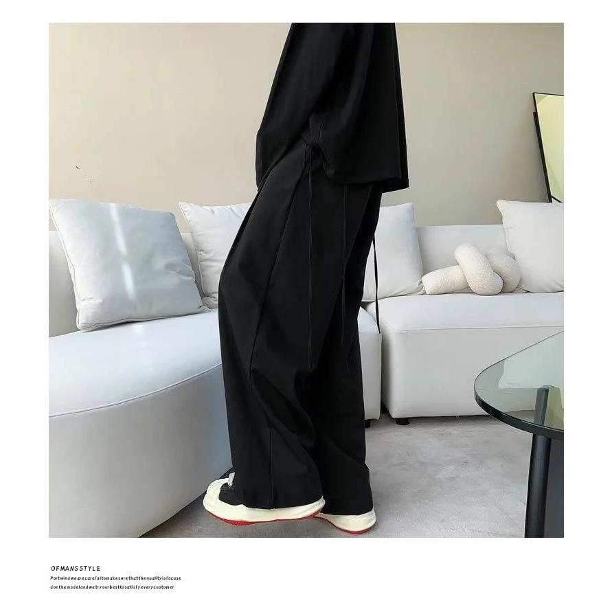 スラックス メンズ ルーズフィット ツータック ワイド ドレープ スラックスパンツ ブラック ウエスト調整可 | Shoowtime | 05