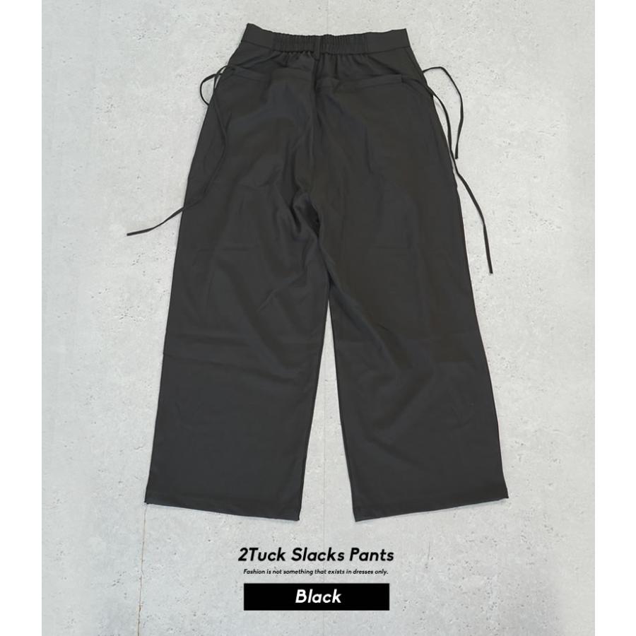 スラックス メンズ ルーズフィット ツータック ワイド ドレープ スラックスパンツ ブラック ウエスト調整可 | Shoowtime | 08