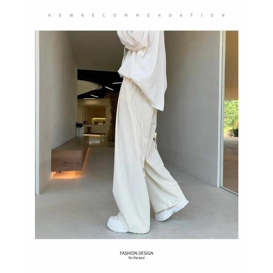 スラックス メンズ ルーズフィット ツータック ワイド ドレープ スラックスパンツ ホワイト ウエスト調整可 | Shoowtime | 03