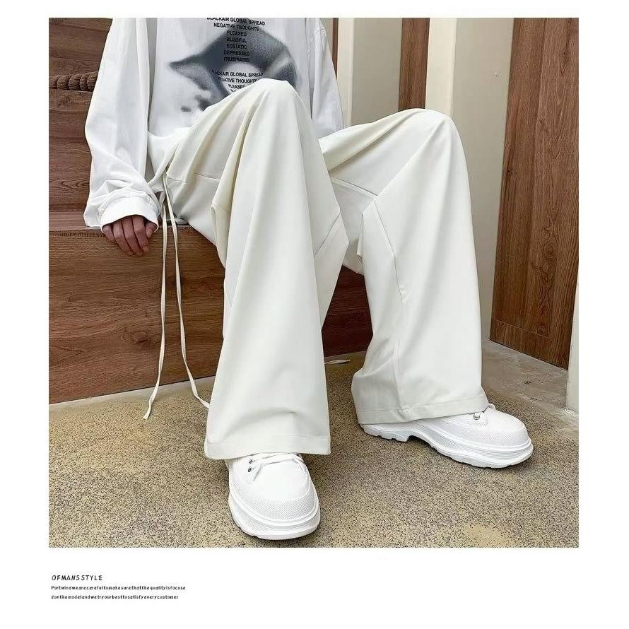 スラックス メンズ ルーズフィット ツータック ワイド ドレープ スラックスパンツ ホワイト ウエスト調整可 | Shoowtime | 05