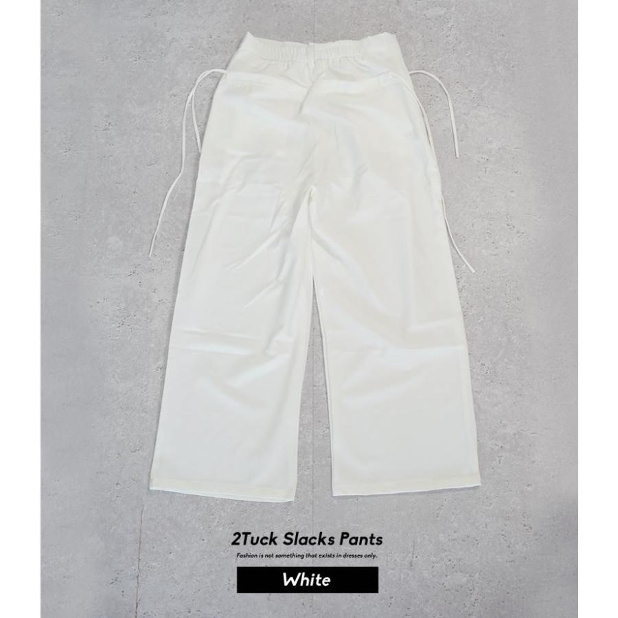 スラックス メンズ ルーズフィット ツータック ワイド ドレープ スラックスパンツ ホワイト ウエスト調整可 | Shoowtime | 07