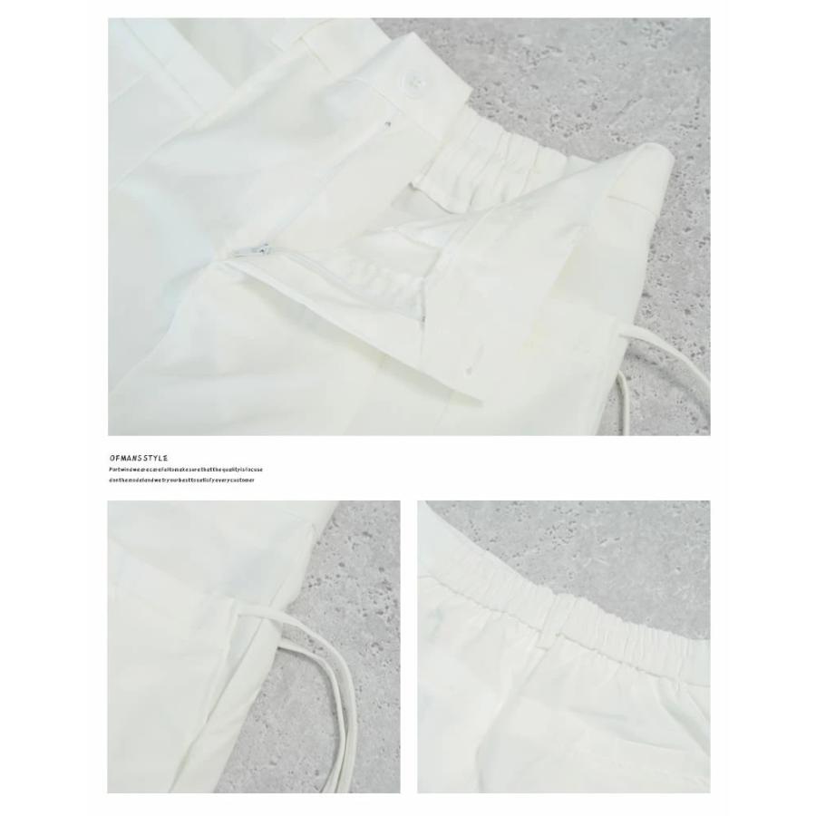 スラックス メンズ ルーズフィット ツータック ワイド ドレープ スラックスパンツ ホワイト ウエスト調整可 | Shoowtime | 09
