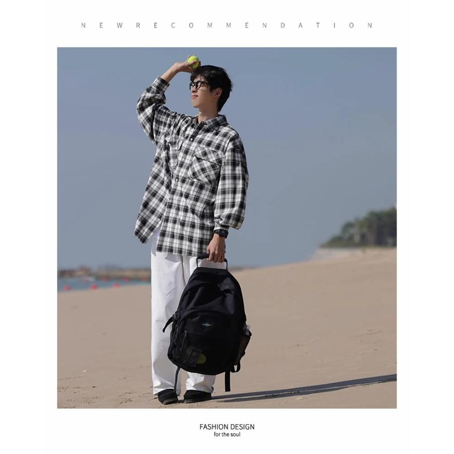 チェックシャツ メンズ オーバーサイズ ブロックチェック ブラック 黒 長袖 韓国 ストリート カジュアル ファッション | Shoowtime | 03