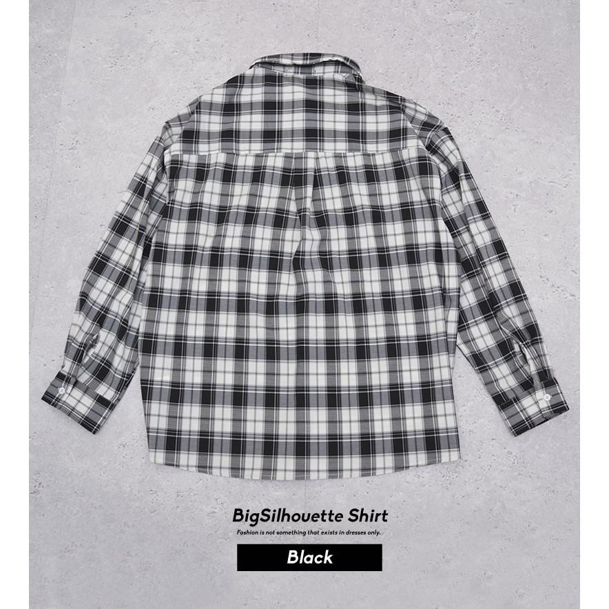 チェックシャツ メンズ オーバーサイズ ブロックチェック ブラック 黒 長袖 韓国 ストリート カジュアル ファッション | Shoowtime | 07