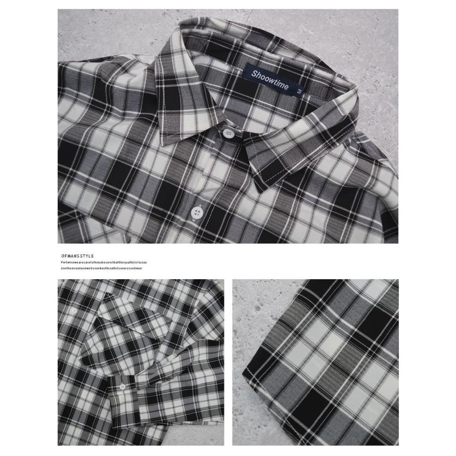 チェックシャツ メンズ オーバーサイズ ブロックチェック ブラック 黒 長袖 韓国 ストリート カジュアル ファッション | Shoowtime | 08