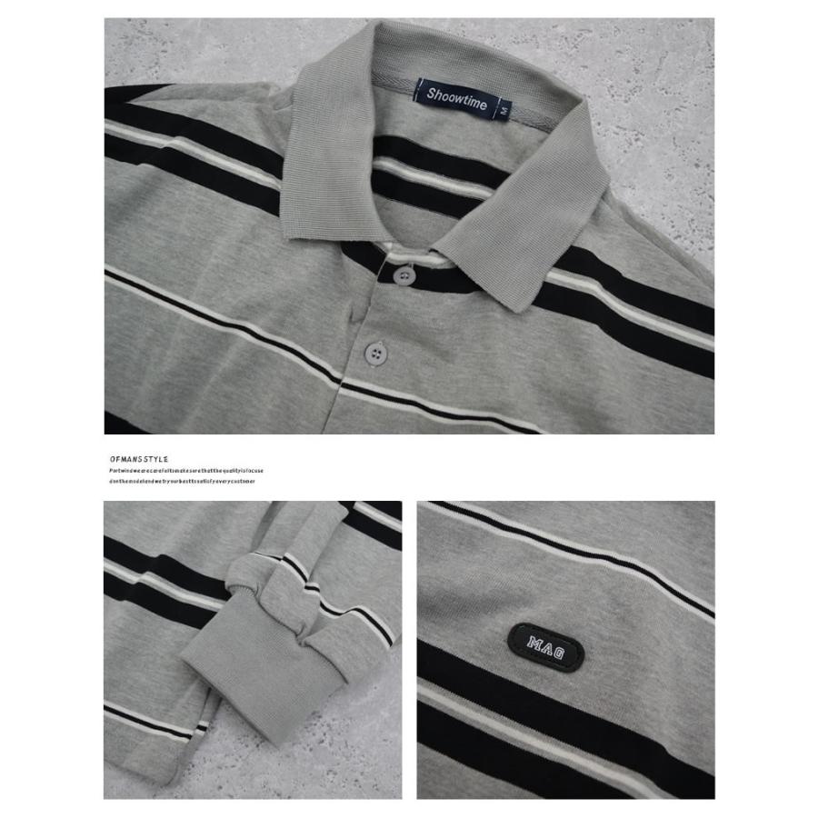 Shoowtime ポロシャツ ボーダー 長袖 メンズ オーバーサイズ