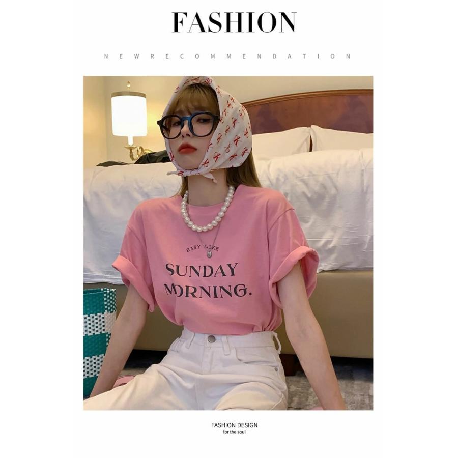 Tシャツ レディース 半袖 ビッグシルエット オーバーサイズ メッセージ ロゴゆったり ブランド 韓国ファッション ストリート系 おしゃれ 綿 | Shoowtime | 05