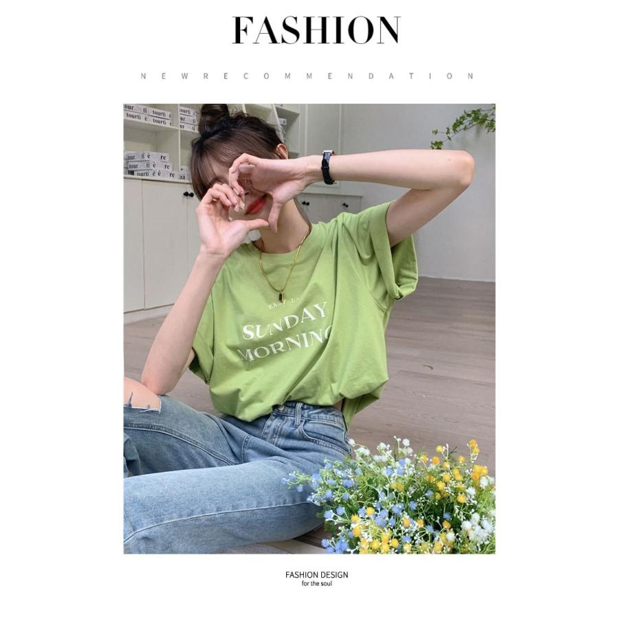 Tシャツ レディース 半袖 ビッグシルエット オーバーサイズ メッセージ ロゴゆったり ブランド 韓国ファッション ストリート系 おしゃれ 綿 | Shoowtime | 06