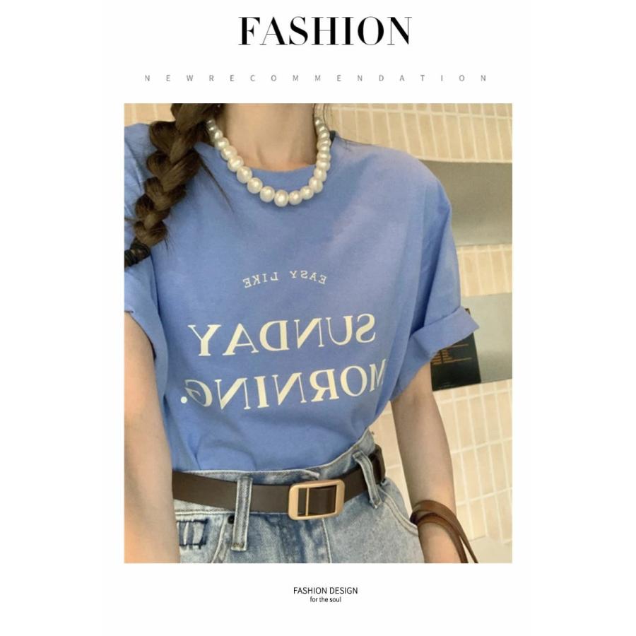 Tシャツ レディース 半袖 ビッグシルエット オーバーサイズ メッセージ ロゴゆったり ブランド 韓国ファッション ストリート系 おしゃれ 綿 | Shoowtime | 07