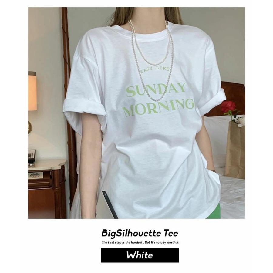 Tシャツ レディース 半袖 ビッグシルエット オーバーサイズ メッセージ ロゴゆったり ブランド 韓国ファッション ストリート系 おしゃれ 綿 | Shoowtime | 01
