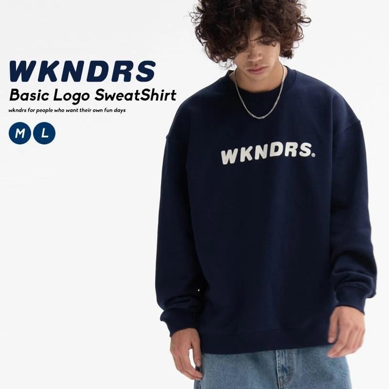WKNDRS ウィークエンダーズ ベーシックロゴスウェットシャツ ネイビー メンズ トレーナー 裏起毛 :wdptm001:Olchang  韓国ファッション 通販 