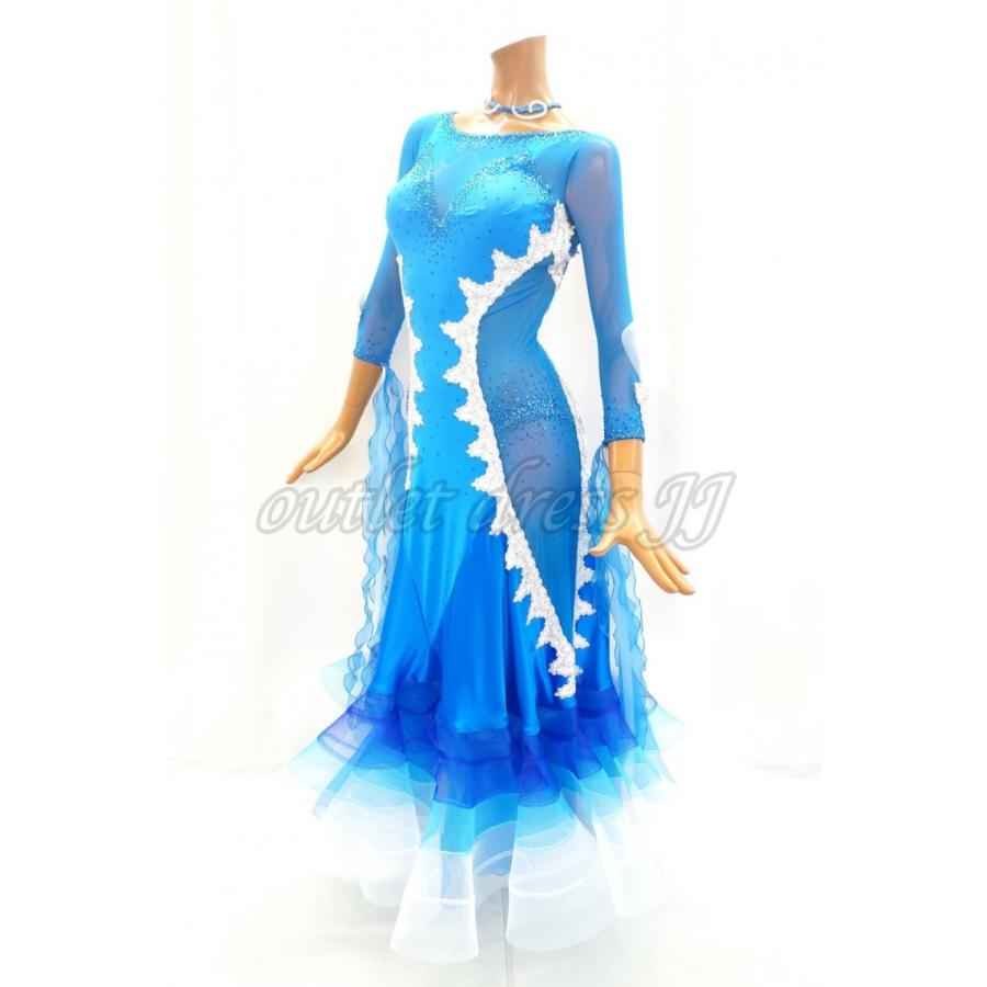 社交ダンス・ダンス衣装　インポート品　ヨーロッパ製　M580 オーシャンブルー×ホワイト　Mサイズ