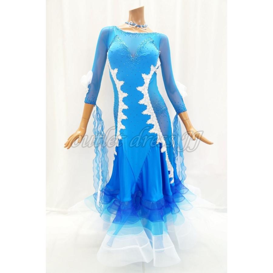 【値下げ・名盤】 社交ダンス・ダンス衣装　インポート品　ヨーロッパ製　M580 オーシャンブルー×ホワイト　Mサイズ 【WSO3736052363】(131120円)