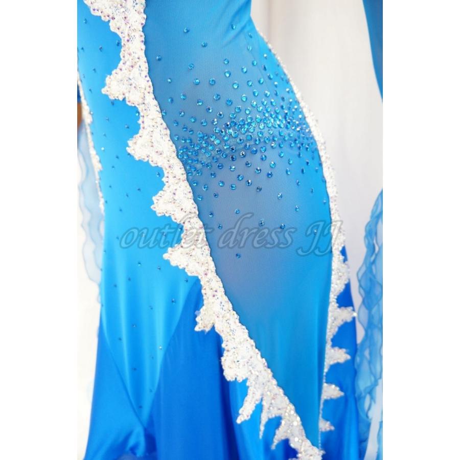 【値下げ・名盤】 社交ダンス・ダンス衣装　インポート品　ヨーロッパ製　M580 オーシャンブルー×ホワイト　Mサイズ 【WSO3736052363】(131120円)