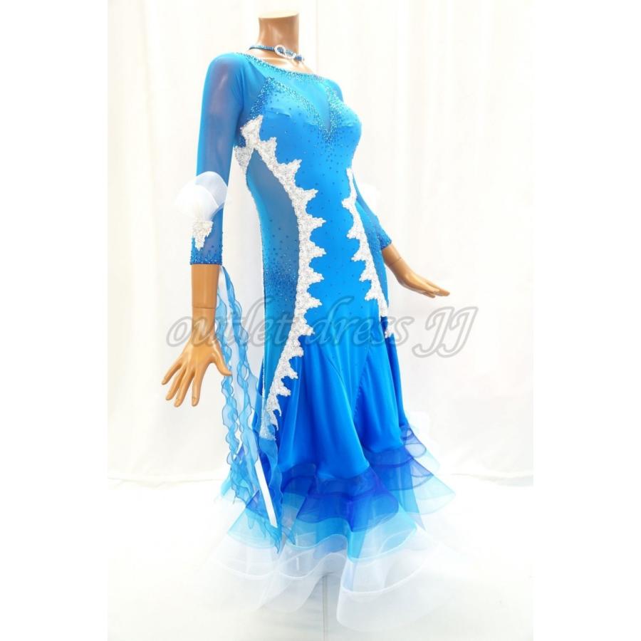 【値下げ・名盤】 社交ダンス・ダンス衣装　インポート品　ヨーロッパ製　M580 オーシャンブルー×ホワイト　Mサイズ 【WSO3736052363】(131120円)