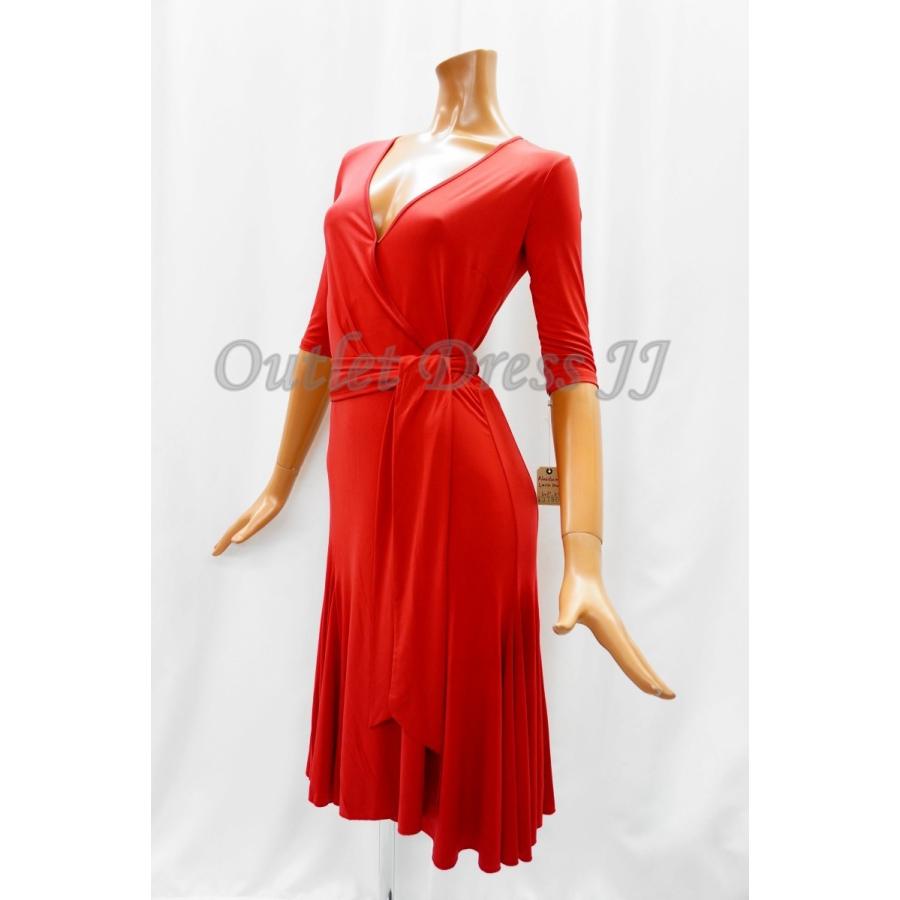 【半額SALE】社交ダンス・ダンス衣装　インポート品　Klaudia wrap dress レッド L,XLサイズ　　定価： 37,800円（税込）