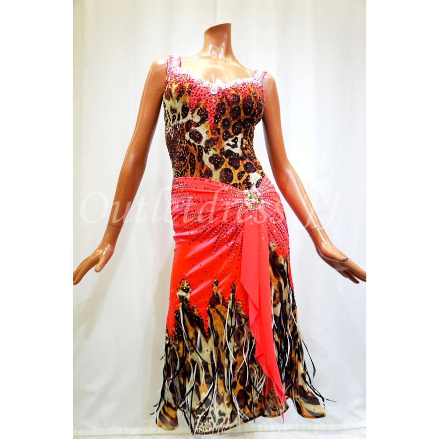 社交ダンス・ダンス衣装　インポート品　ヨーロッパ製 一点物　L0440　フレームレッド×ヒョウ柄 |  | 01