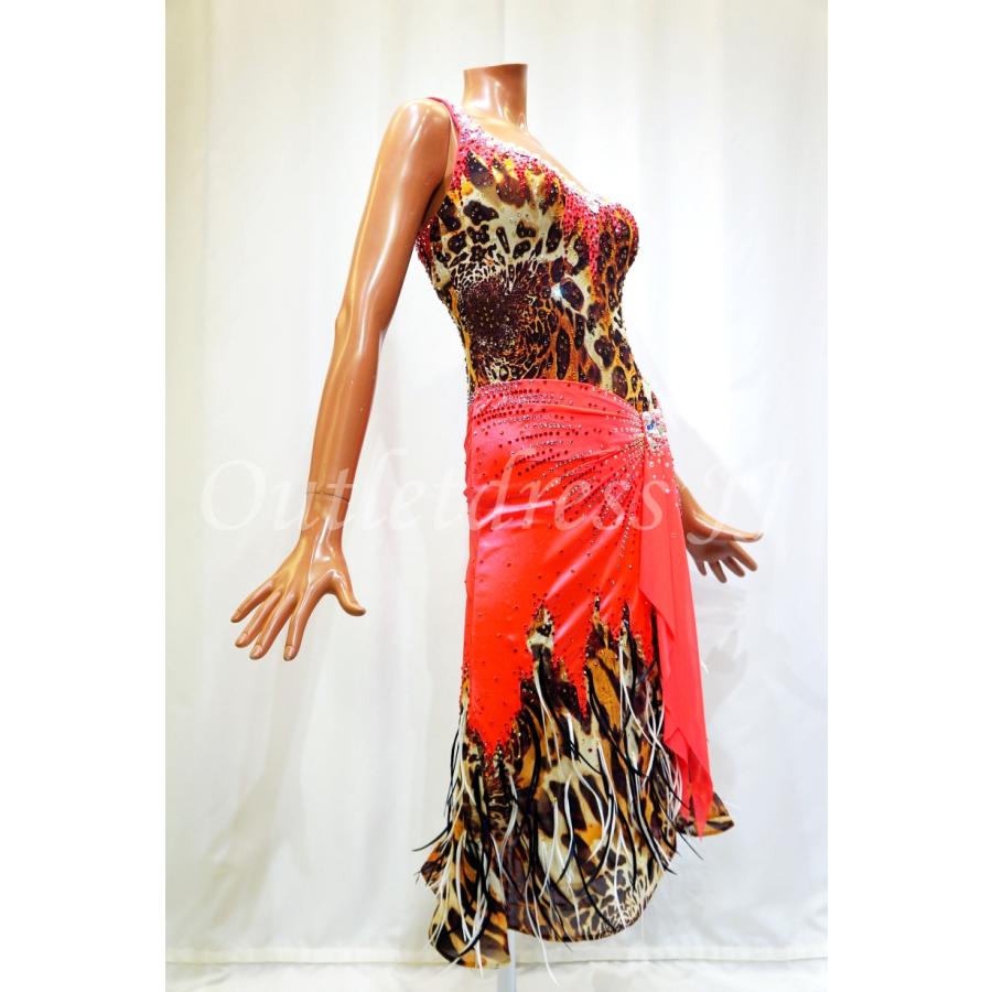 社交ダンス・ダンス衣装　インポート品　ヨーロッパ製 一点物　L0440　フレームレッド×ヒョウ柄 |  | 03
