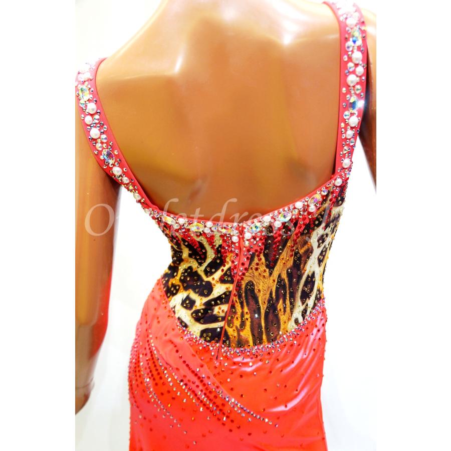 社交ダンス・ダンス衣装　インポート品　ヨーロッパ製 一点物　L0440　フレームレッド×ヒョウ柄 |  | 06