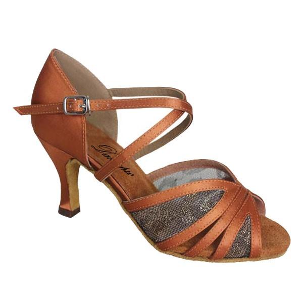 ファッションデザイナー 社交ダンスシューズ ラテンシューズ セミオーダー 茶ブラウン 1702