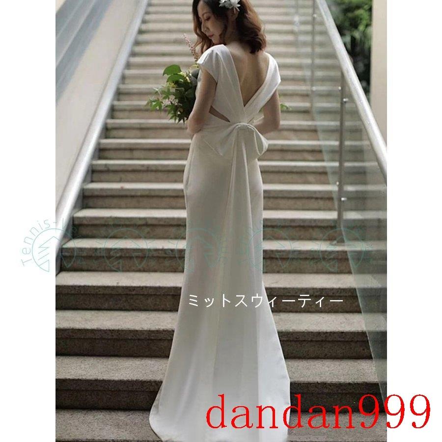 スペシャルオファ 結婚式 韓国風 前撮りドレス エレガンス ロングドレス 背中開き ワンピース 白 花嫁 二次会 フォトウェディング ウェディングドレス 披露宴 リゾート ブライダル スレンダーライン サイズ S Kgplast Com