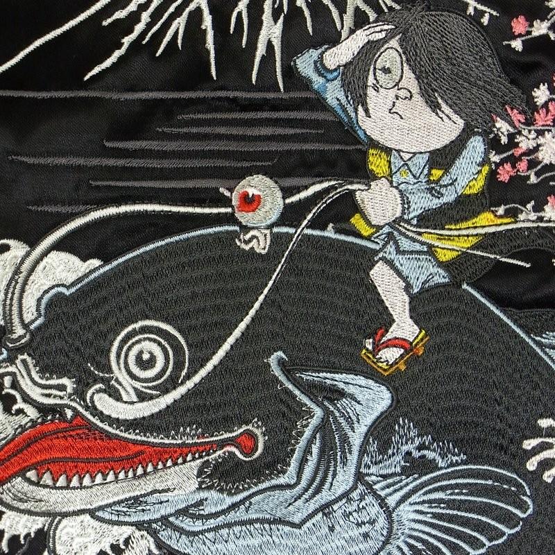 鬼太郎と大鯰刺繍スカジャン ゲゲゲの鬼太郎 × スイッチプランニング