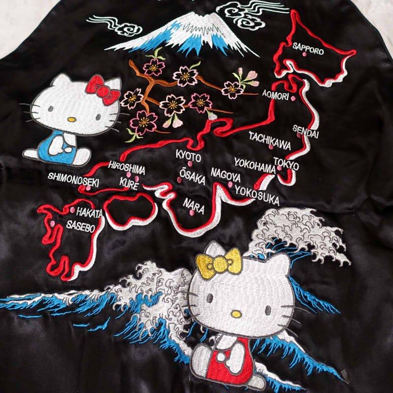 ハローキティとハローミミィと日本地図刺繍ジャガード袖スカジャン